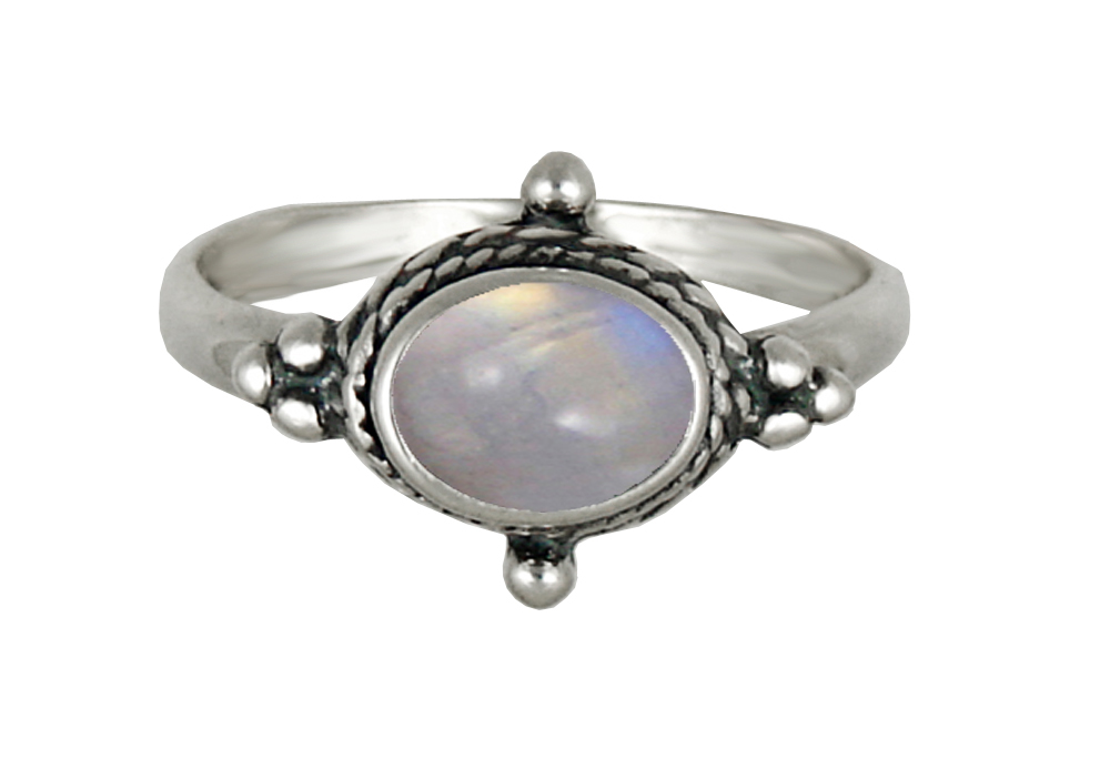 Sterling Silver Gemstone Ring With Rainbow Moonstone Size 9